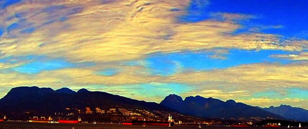 Cypress Mountain (left), Grouse Mounyain (center), Seymour Mountain (far right) all Vancouver ski hills